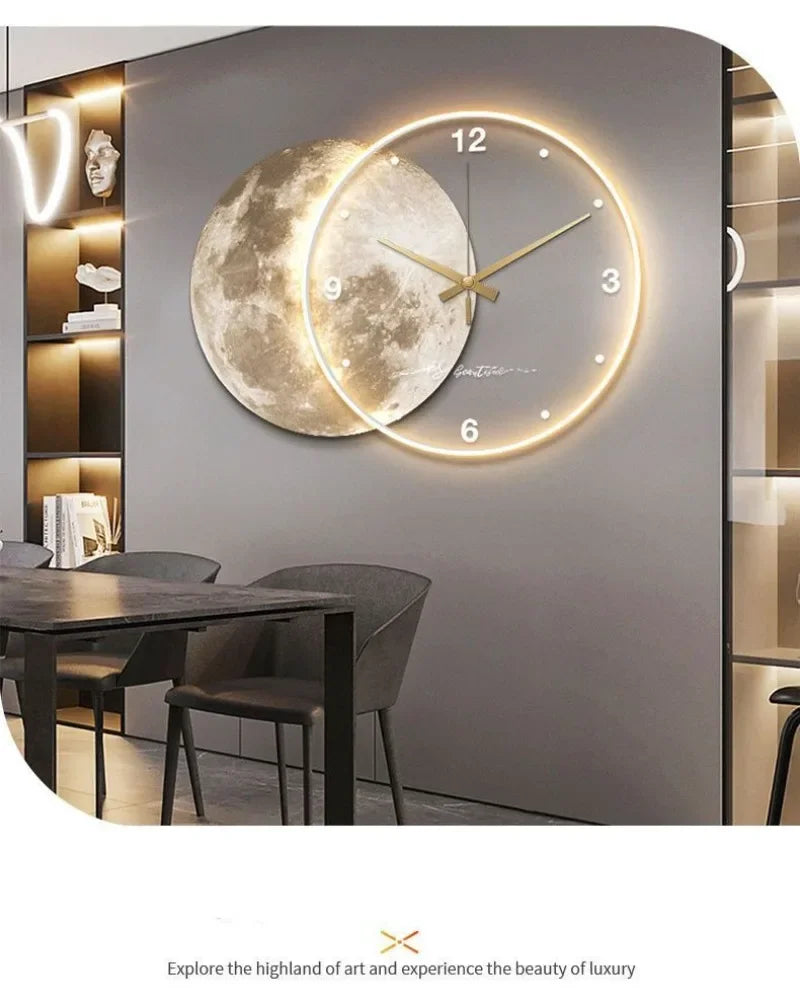 Large Wall Clock Luxury Dining Room Living Room Moon The Earth Modelling LED Light Silent Movement Bedroom Clock Wall Decoration    Home Decor Supply | Online Retail | ShoreShopper.com