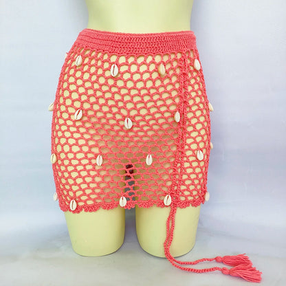 Women Beach Wear Swimsuit Cover-Ups Boho Summer See-Through Hollow Out Bandage High Waist Short Beach Skirt Crochet Knit Skirts    Your Coastal Marketplace | Shoreshopper.com