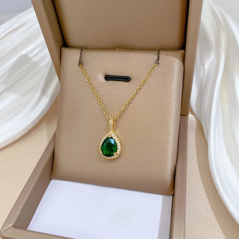 2pcs/set Jewelry Sets Women Elegant Waterdrop Green Rhinestone Pendant Necklace stud Earrings Wedding Dress Bridal Jewelry Set    Home Decor Supply | Online Retail | ShoreShopper.com