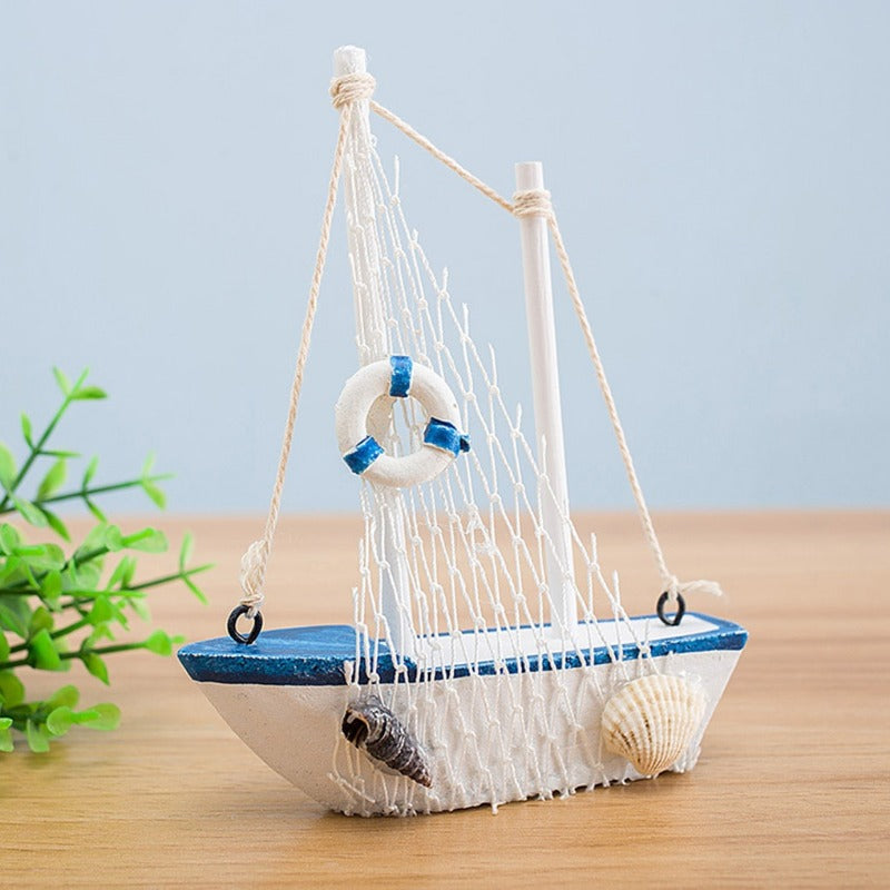 1pc Mini Mediterranean Style Marine Nautical Wooden Blue Sailing Boat Ship Wood Crafts Ornaments Party Room Home Decoration    Your Coastal Marketplace | Shoreshopper.com