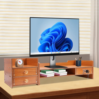 Wooden Desk Organizer W/ Drawer File Storage Desk Monitor Riser Computer Stand    Home Decor Supply | Online Retail | ShoreShopper.com