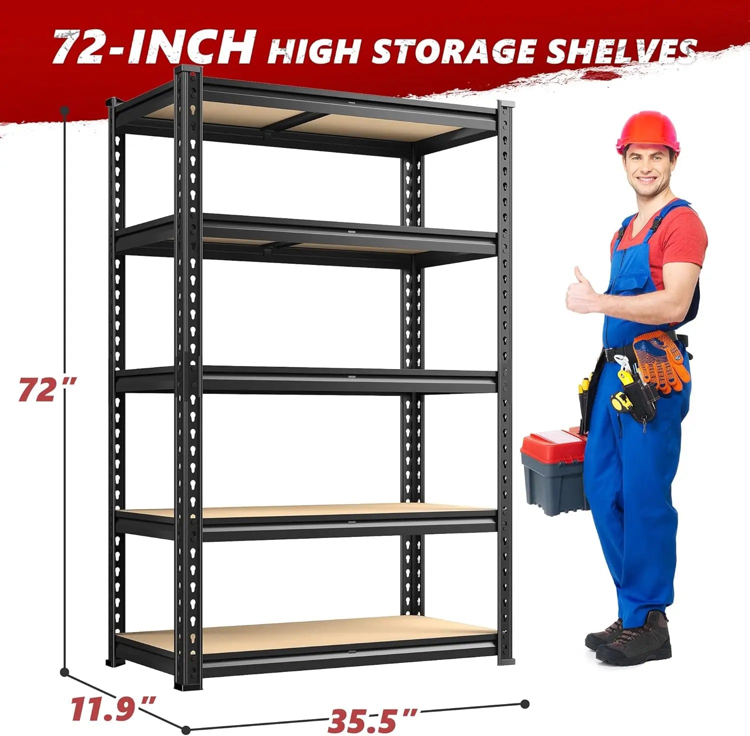 2020LBS Storage Shelves 5 Tier Garage Shelving Heavy Duty Adjustable Garage Shelves, 35.5" W x 11.9" D x 72" H, Black    Home Decor Supply | Online Retail | ShoreShopper.com