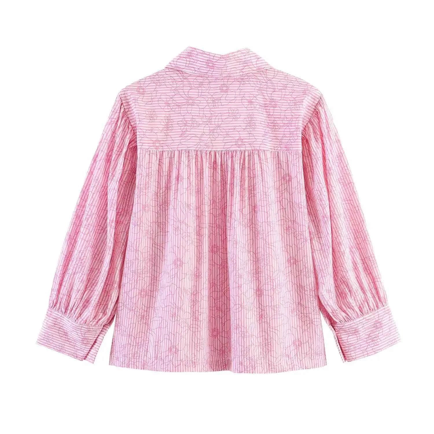 Women's Shirts Spring Summer  Female Lapel Print Striped Shirt Lady Elegant Blouses Casual Temperament Chic Ladies Tops Mujer