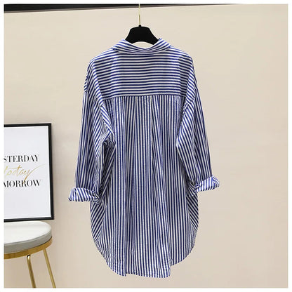 Striped Shirt Women Shirts Summer Autumn Fashion Female Office Lady Loose Blouse Long Sleeve Sun Protection Tops Casual Shirts    Your Coastal Marketplace | Shoreshopper.com