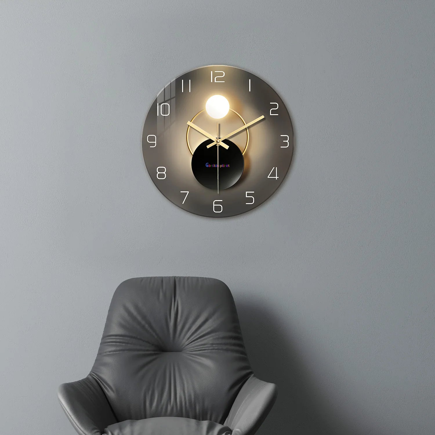 Light Luxury Simple Light and Shadow Flat Pattern Tempered Glass Wall Clock Living Room Bedroom Kitchen Home Decoration Wall Clock Silent Quartz Clock Holiday Gift 12 Inches 14 Inches 16inch (Without Batteries)    Home Decor Supply | Online Retail | ShoreShopper.com