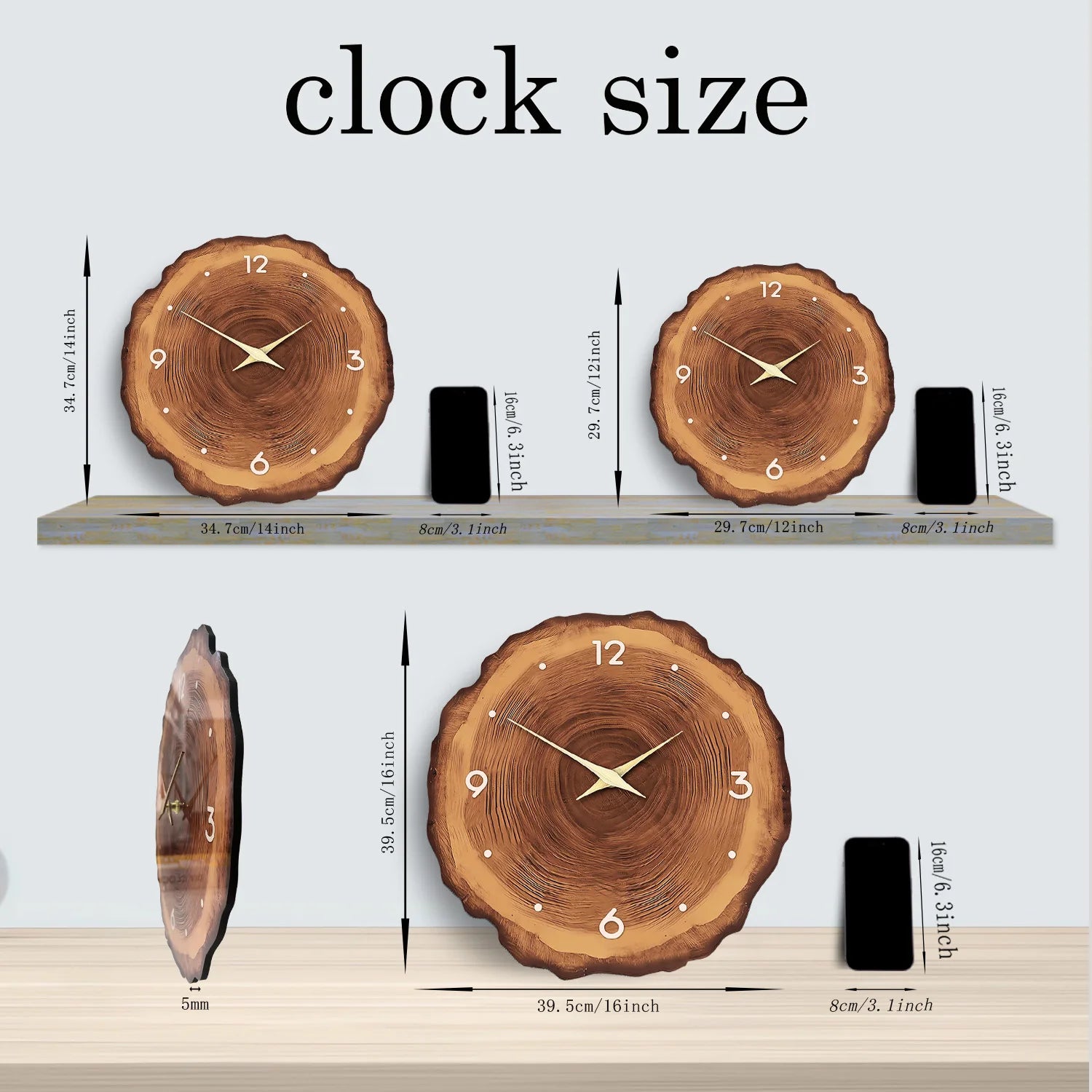 1pc wooden ring veneer wall clock, flat wood cross section texture pattern solid wood pointer design wall clock, silent clock    Home Decor Supply | Online Retail | ShoreShopper.com
