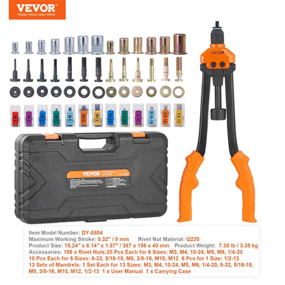 SucceBuy 14" 16" Rivet Nut Tool Rivnut Tool Kit with Metric and SAE Mandrels 70PCS/186PCS Rivet Nuts With Rugged Carrying Case    Home Decor Supply | Online Retail | ShoreShopper.com
