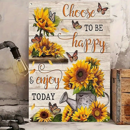 Rustic Iron Wall Sign | Vintage Sunflower & Butterfly | 'Choose to Be Happy' Motivational Quote | 8x12 Inch Metal Art    Home Decor Supply | Online Retail | ShoreShopper.com