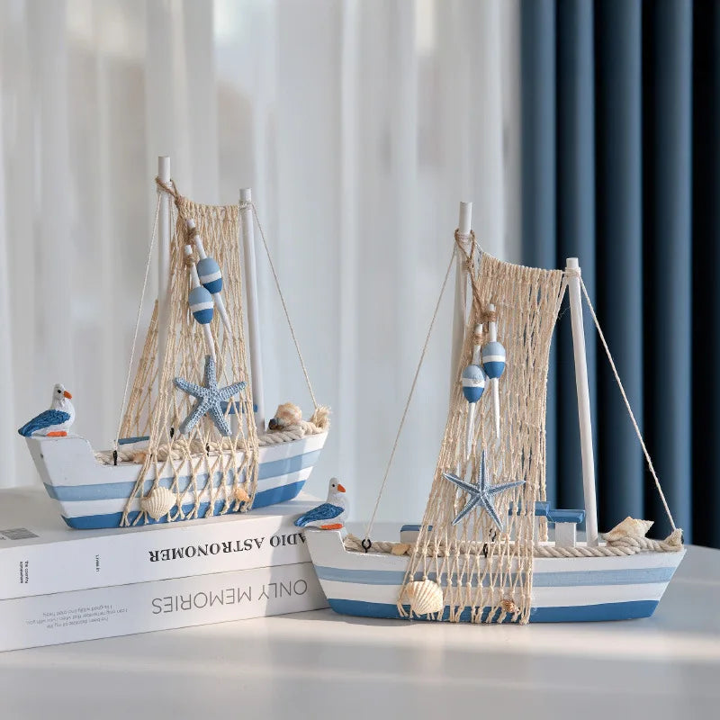 2025 Mediterranean Style Wooden Sailing Boat Model Ocean Style Desktop Ornament Crafts Small Wood Boat Kids Room Home Decor Gift    Your Coastal Marketplace | Shoreshopper.com