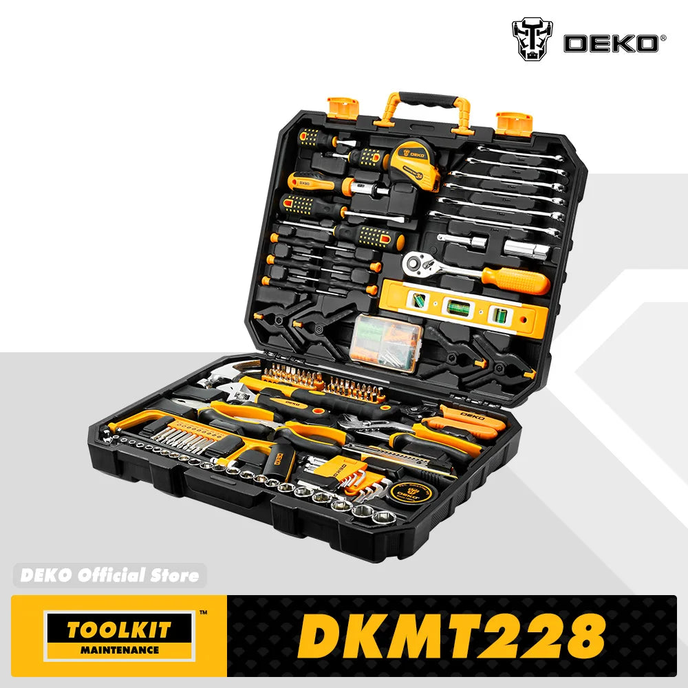 DEKO 228Pcs Socket Wrench Auto Repair Tool Combination Package Mixed Tool Set Hand Tool Kit with Plastic Toolbox Storage Case - ShoreCo.Shop