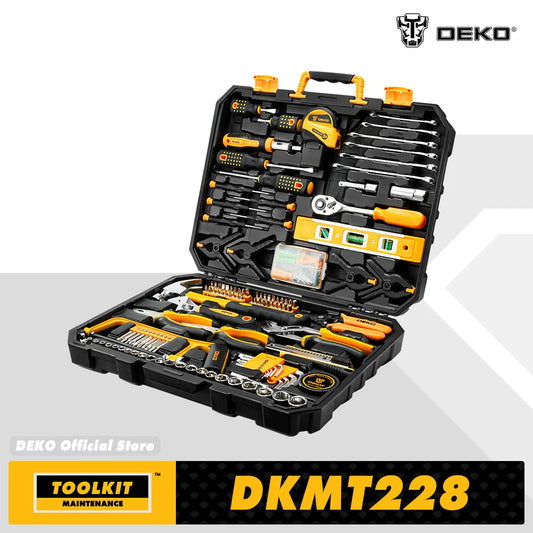 DEKO 228Pcs Socket Wrench Auto Repair Tool Combination Package Mixed Tool Set Hand Tool Kit with Plastic Toolbox Storage Case - ShoreCo.Shop