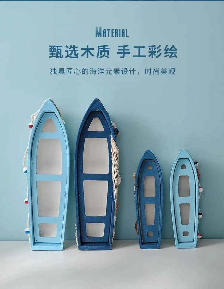 Mediterranean Wooden Boat Ornament Crafts Children's Room Office Home Decoration Wooden Sea Theme Home Decor
