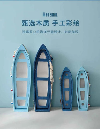Mediterranean Wooden Boat Ornament Crafts Children's Room Office Home Decoration Wooden Sea Theme Home Decor