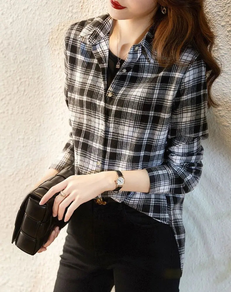Women's Shirt New Spring Autumn Long Sleeve Single-breasted Polo-neck Casual Printing Plaid Office Lady Elegant Fashion Cardigan    Your Coastal Marketplace | Shoreshopper.com