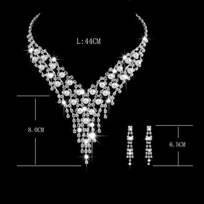 Luxury Long Tassels Jewelry Pearl Necklace Earing Set Crystal Zircon Wedding Bridal Jewelry Sets For Women Bijoux Mariage Zestaw    Home Decor Supply | Online Retail | ShoreShopper.com