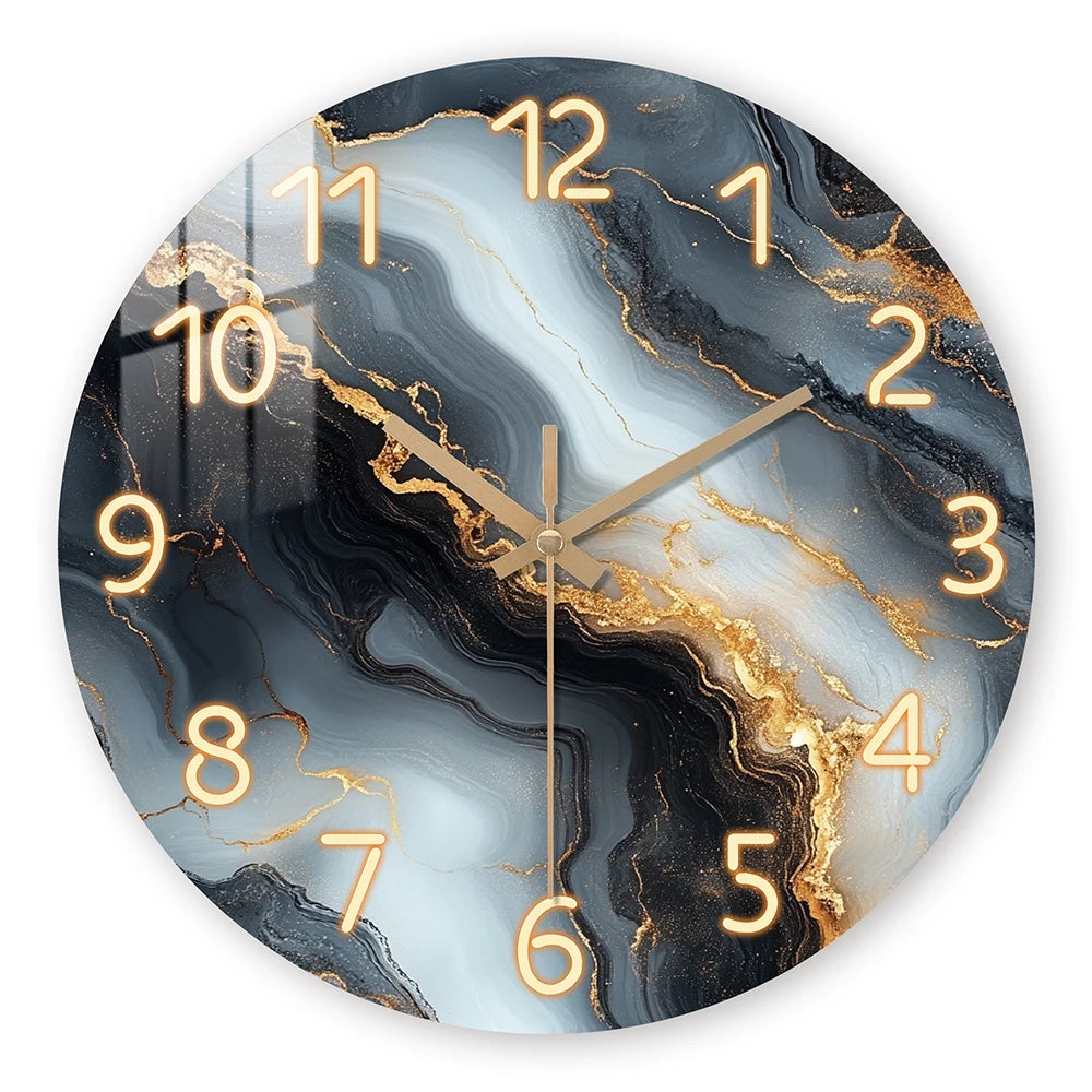 1 piece wooden wall clock, fantasy theme - blue and gold marble - like texture pattern tempered film veneer silent clock, suitab    Home Decor Supply | Online Retail | ShoreShopper.com