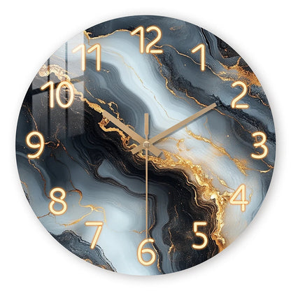 1 piece wooden wall clock, fantasy theme - blue and gold marble - like texture pattern tempered film veneer silent clock, suitab    Home Decor Supply | Online Retail | ShoreShopper.com