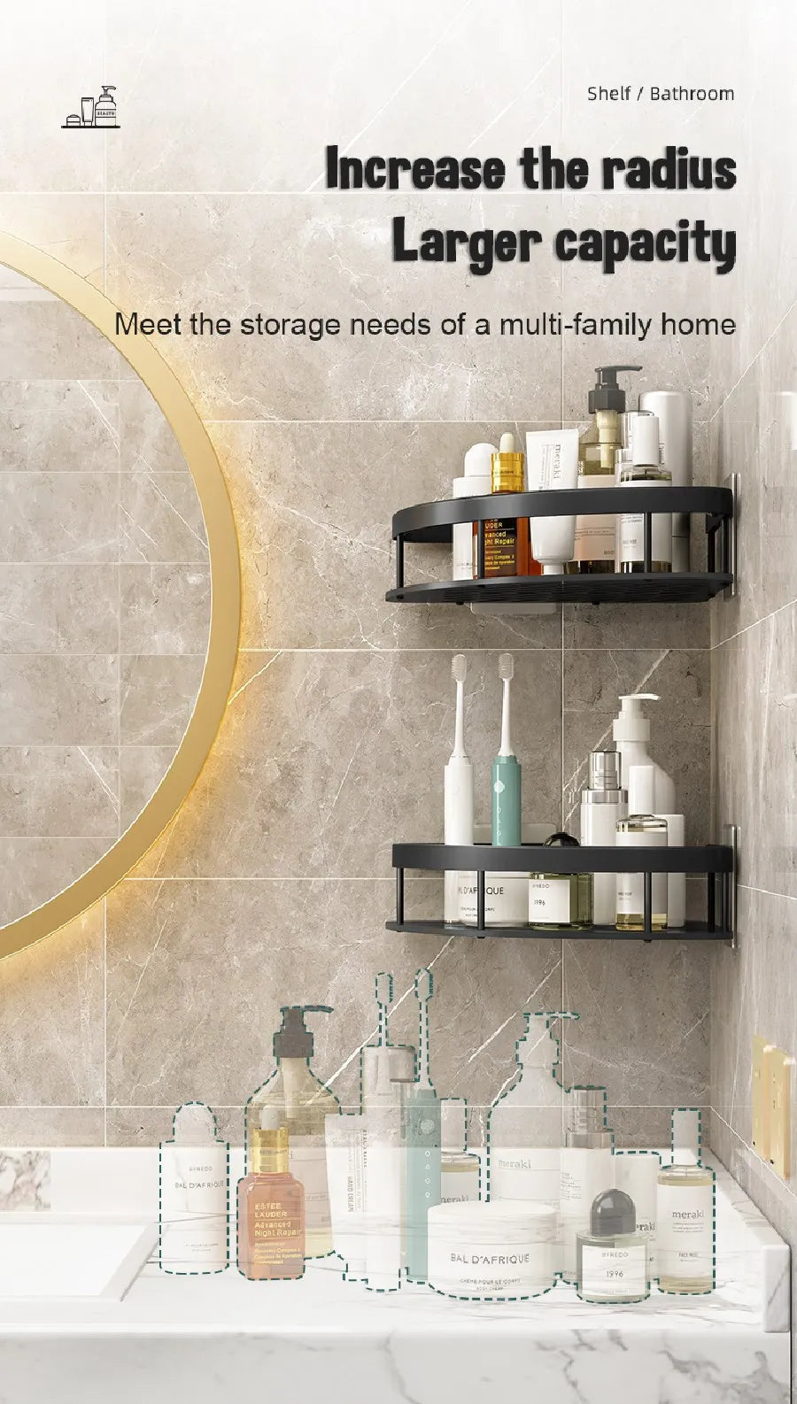 Bathroom Shelves Wall Mounted Non perforated Bathroom Shelf Shower  Storage Shelf  Kitchen Organizer  Bathroom Corner Shelf    Home Decor Supply | Online Retail | ShoreShopper.com
