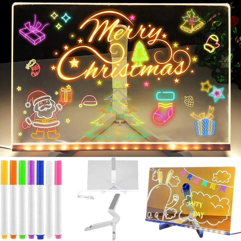LED Note Board With Night Light 7 Colors Pen Acrylic Message Board DIY Children‘s Illuminated Drawing Board Kids Birthday Gift - ShoreCo.Shop