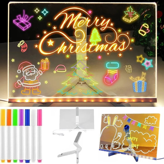 LED Note Board With Night Light 7 Colors Pen Acrylic Message Board DIY Children‘s Illuminated Drawing Board Kids Birthday Gift - ShoreCo.Shop