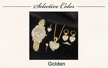 Women's Quartz Watch Gold Luxury Women Ring Necklace Earring Rhinestone Fashion Wristwatch Casual Ladies Watches Jewelry Set    Home Decor Supply | Online Retail | ShoreShopper.com