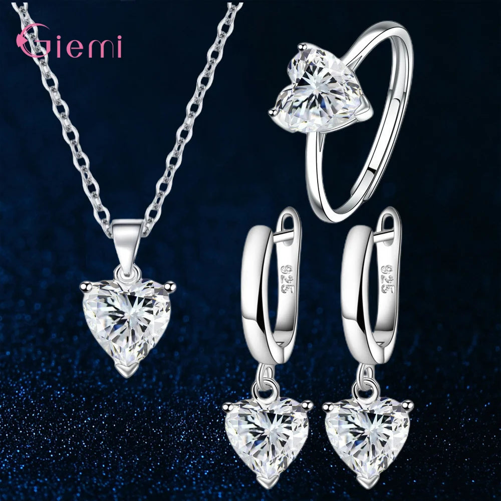 Top Fashion 925 Silver Jewelry Sets Shiny Crystal Gifts Suit For Women Girls Pendant Necklace Earrings Rings Hot Sale    Home Decor Supply | Online Retail | ShoreShopper.com