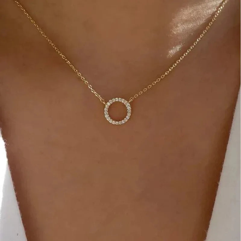 Fashion Trend Elegant Jewelry Simple Crystal Circle Pendant Necklace Golden Color Unquie Women Necklace Party Gift Wholesale    Home Decor Supply | Online Retail | ShoreShopper.com