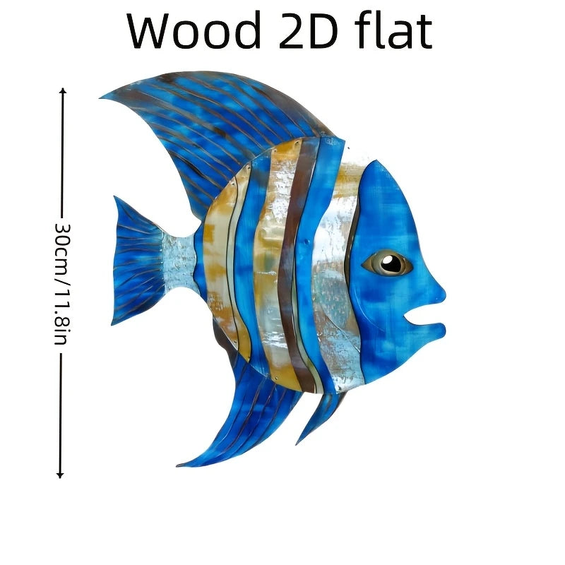 2D Wooden Fish Nautical Walls Beach Art Walls Hang Decorated Marine Themed Retro blue Fish Family Bathroom Pendants Gifts    Your Coastal Marketplace | Shoreshopper.com
