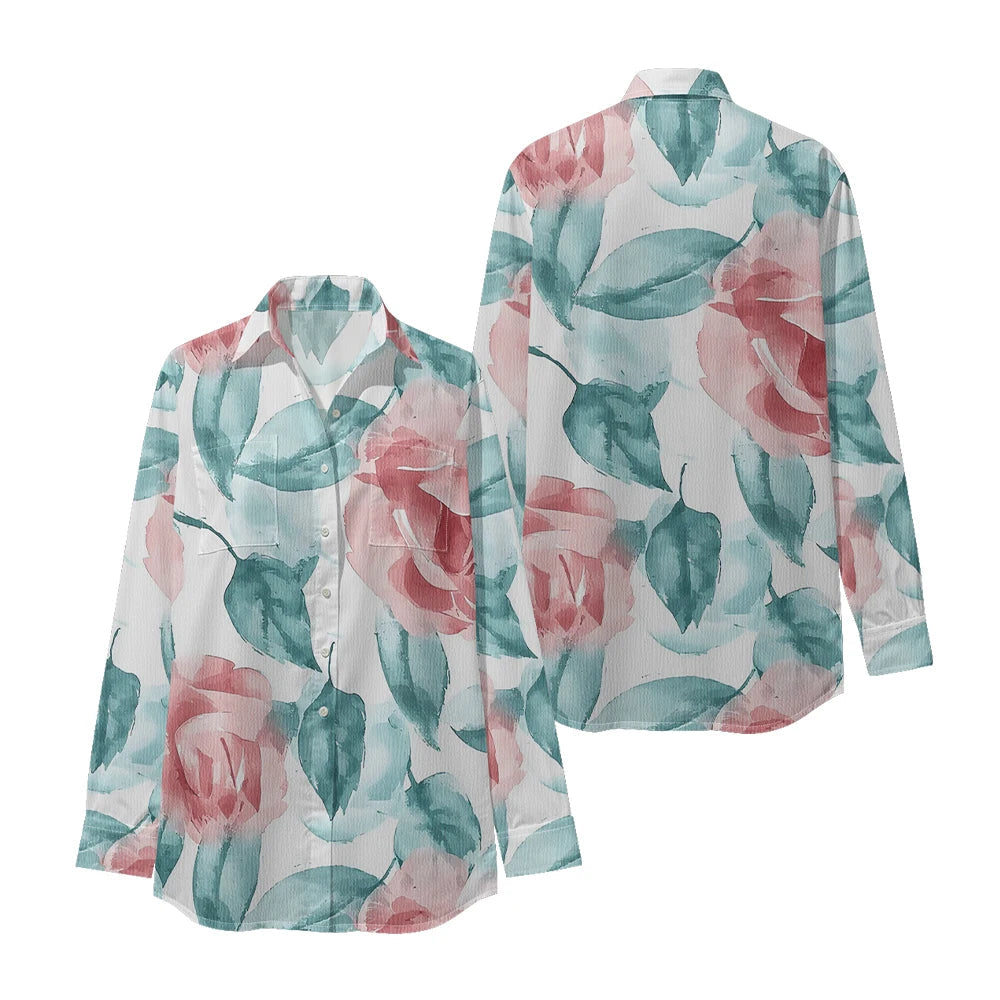 Women Luxury Floral Shirt Gradient Printed Blouse Elegant Button Up Long Sleeve Shirt for Office Casual Spring Summer Trend    Your Coastal Marketplace | Shoreshopper.com