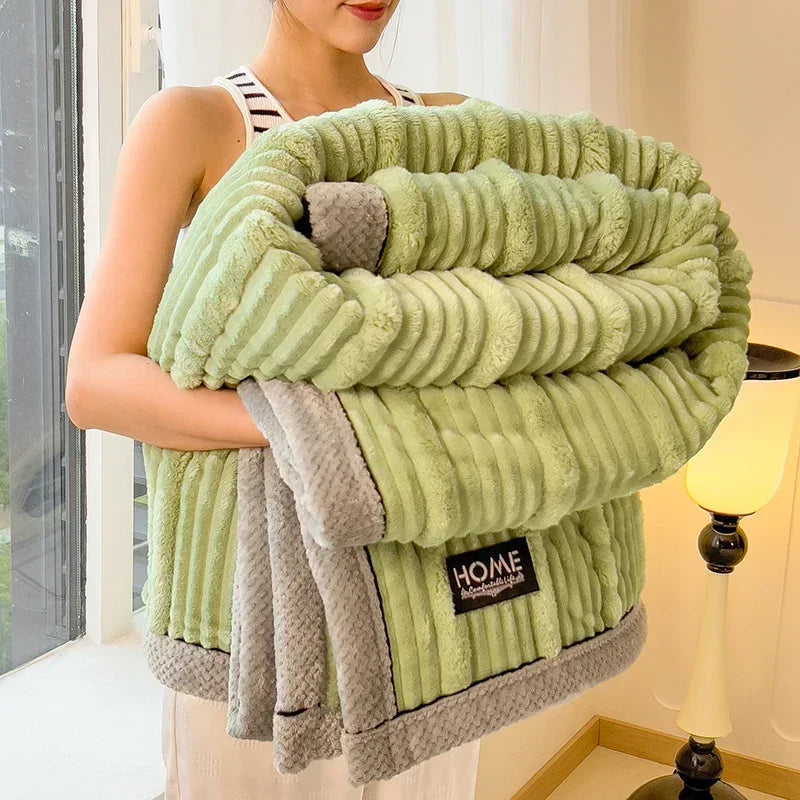 New Rabbit Plush Winter Thick Warm Coral Fleece Blanket Solid Color Double-Sided Cover Blanket Suitable Bedroom Supplies    Your Coastal Marketplace | Shoreshopper.com