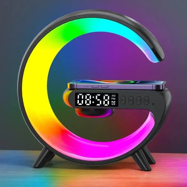 Multifunction RGB Light Bluetooth Speaker Alarm Clock 15W Wireless Charger Stand Pad For iPhone Samsung Fast Charging Station - ShoreCo.Shop