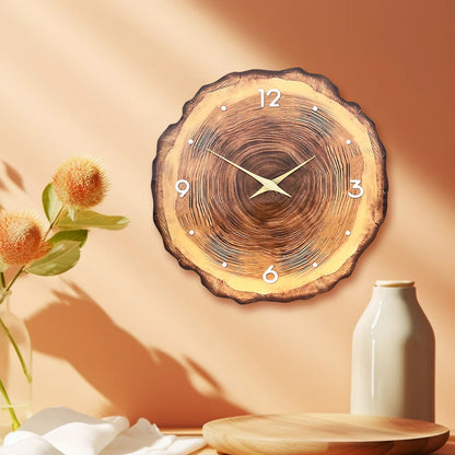 1pc wooden ring veneer wall clock, flat wood cross section texture pattern solid wood pointer design wall clock, silent clock    Home Decor Supply | Online Retail | ShoreShopper.com