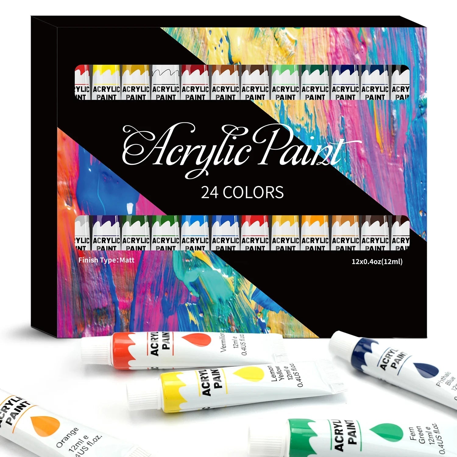 Acrylic Paints Set - 12/24 Colors 12ml Art Painting Kit Supplies for Wood, Canvas, Fabric, Rock, Glass - Non-Toxic Acrylic Paint    Home Decor Supply | Online Retail | ShoreShopper.com