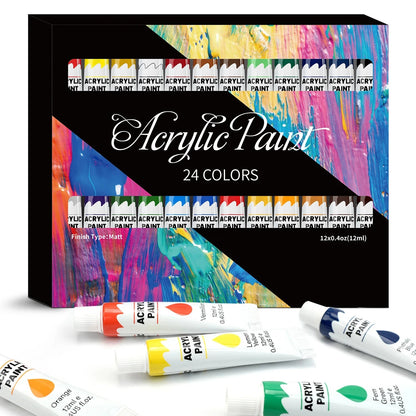 Acrylic Paints Set - 12/24 Colors 12ml Art Painting Kit Supplies for Wood, Canvas, Fabric, Rock, Glass - Non-Toxic Acrylic Paint    Home Decor Supply | Online Retail | ShoreShopper.com