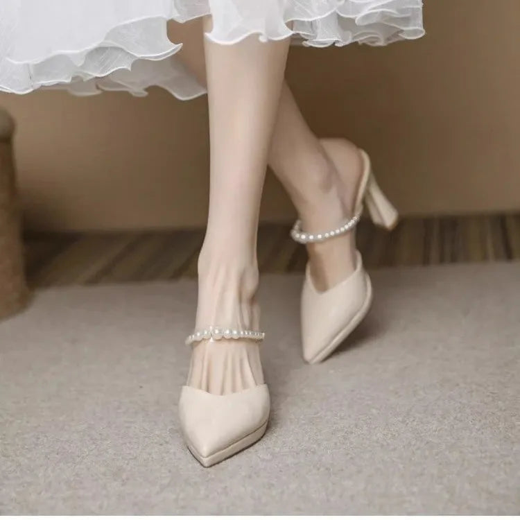 Women Slippers Female Shoes Pointed Toe Mules for Women 2024 Thin Heels Slippers Soft Beige Heeled Slides Fashion New Comfort    Your Coastal Marketplace | Shoreshopper.com