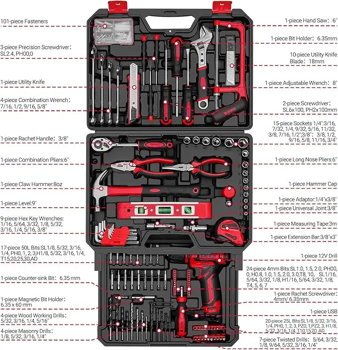 DEKO Home Mechanic Toolbox with 12V Power Cordless Drill Hand Repair Tools Sets Combo Kits Storage Organizer Drawer Case    Home Decor Supply | Online Retail | ShoreShopper.com