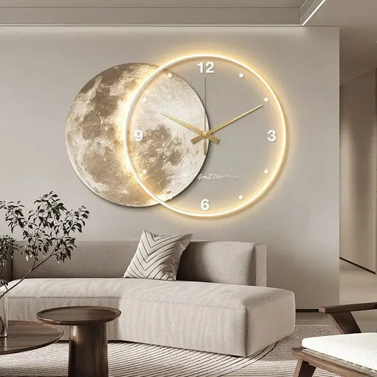 Large Wall Clock Luxury Dining Room Living Room Moon The Earth Modelling LED Light Silent Movement Bedroom Clock Wall Decoration    Home Decor Supply | Online Retail | ShoreShopper.com