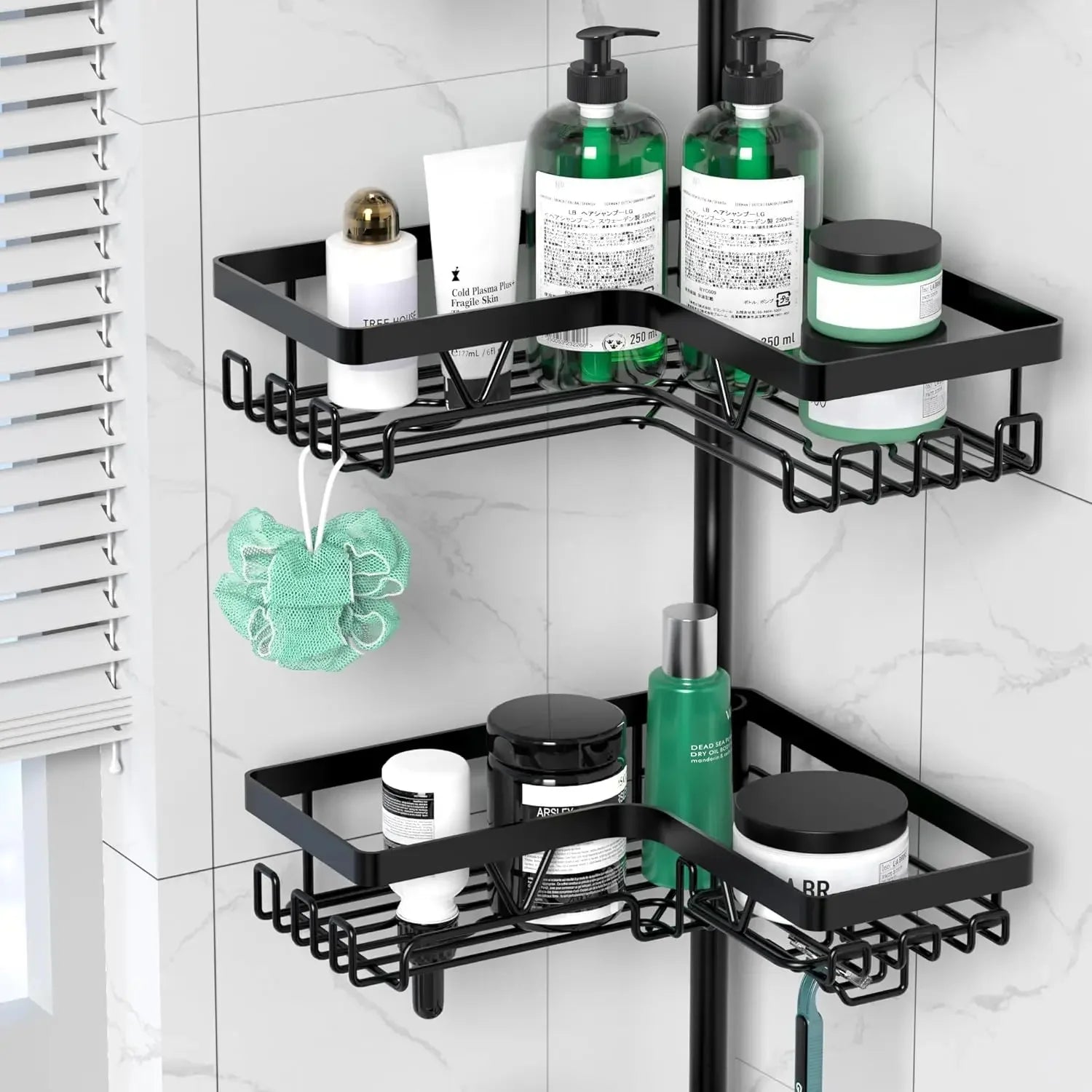 Corner Shower Caddy Tension Pole - 4 Tier Stainless Steel Rustproof Shower Corner Caddy for Bathroom Shower Organizer    Home Decor Supply | Online Retail | ShoreShopper.com
