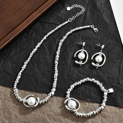 Pearl Jewelry Set, Gold Silver Necklace Earrings Bracelet Set, Elegant Wedding Party Jewelry For Women Gifts    Home Decor Supply | Online Retail | ShoreShopper.com