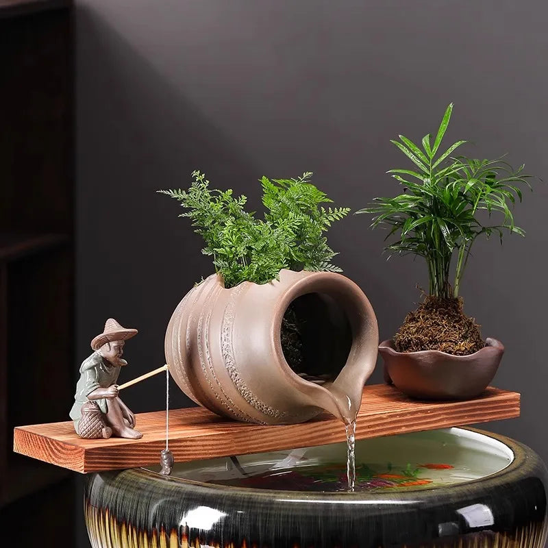 Ceramic Waterfall Jug - Circulating Clay Pot Fountain for Garden, Fish Tank & Courtyard Decor | Handmade Rustic Water Feature    Home Decor Supply | Online Retail | ShoreShopper.com