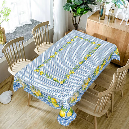 Waterproof Lemon Tablecloth Blue White Check Pattern Summer Decor Kitchen Dining Table Cover for Outdoor Indoor Rustic Style    Your Coastal Marketplace | Shoreshopper.com