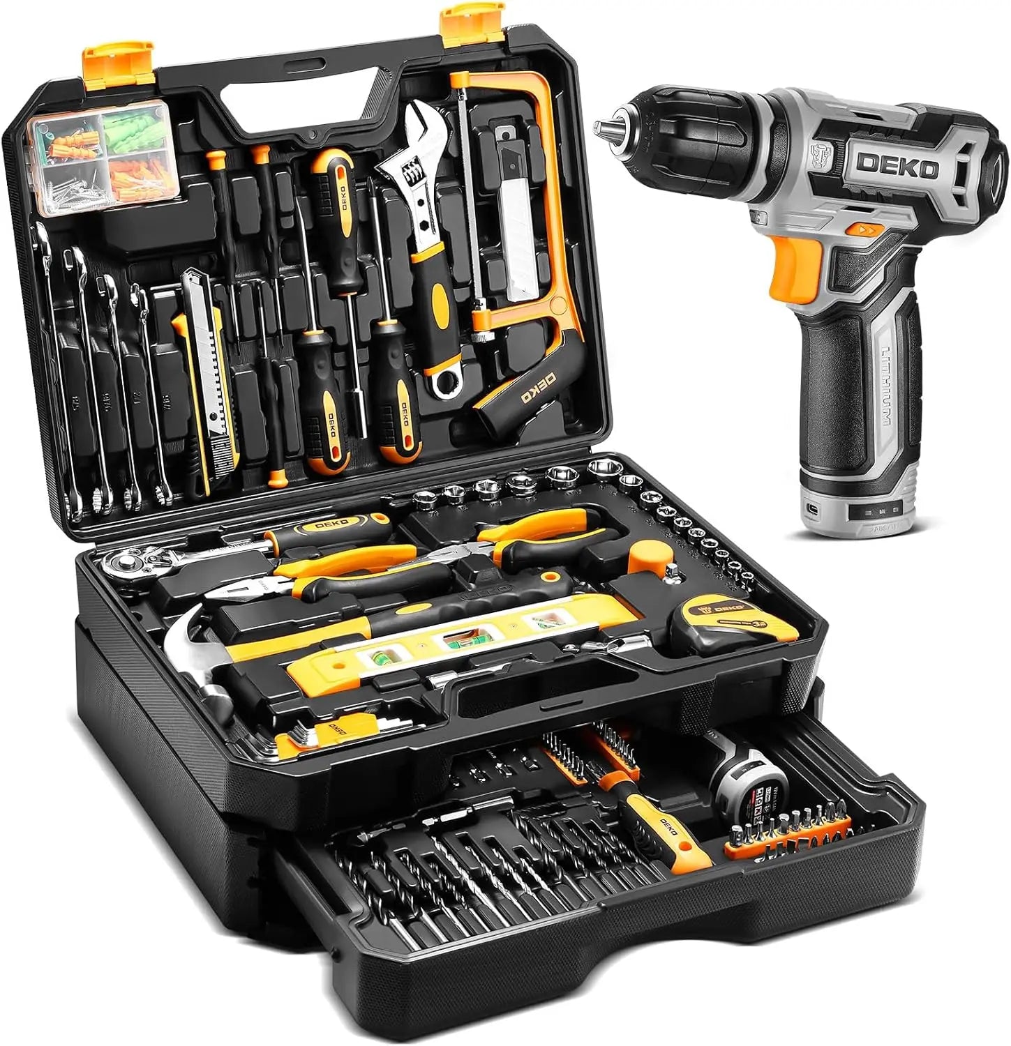 DEKO Home Mechanic Toolbox with 12V Power Cordless Drill Hand Repair Tools Sets Combo Kits Storage Organizer Drawer Case    Home Decor Supply | Online Retail | ShoreShopper.com