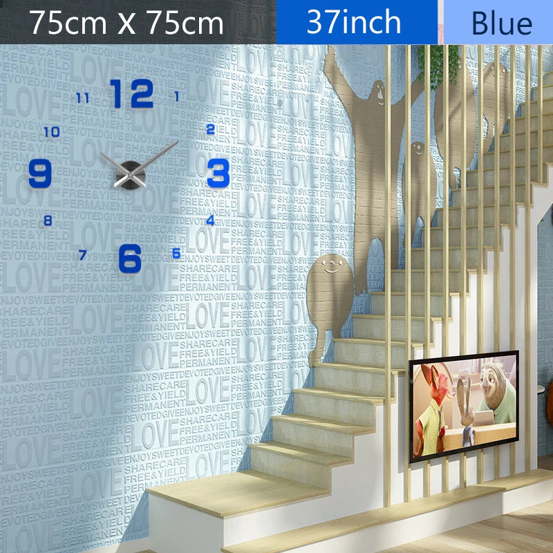 Fashion 3D Mediterranean style big size blue wall clock mirror sticker DIY brief living room decor meetting room wall clock    Home Decor Supply | Online Retail | ShoreShopper.com