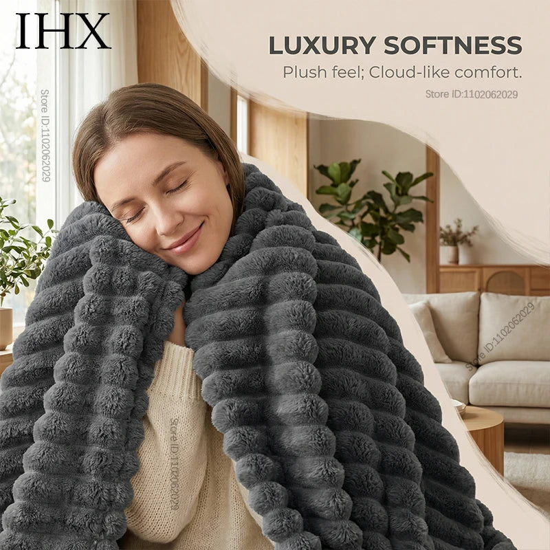 IHX Solid Color Imitation Rabbit Plush Milk Plush Thickened Thermal Leisure Home Blanket Office Nap Blanket, Custom Blanket Size    Your Coastal Marketplace | Shoreshopper.com