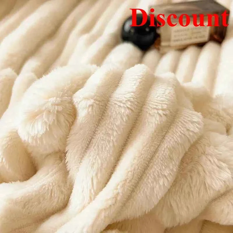 New Rabbit Plush Winter Thick Warm Coral Fleece Blanket Solid Color Double-Sided Cover Blanket Suitable Bedroom Supplies