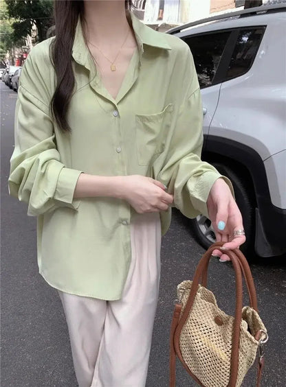 Sunscreen Shirt for Women in Summer New Polo Collar French Unique Loose Solid Color Long-sleeved Top Trendy    Home Decor Supply | Online Retail | ShoreShopper.com
