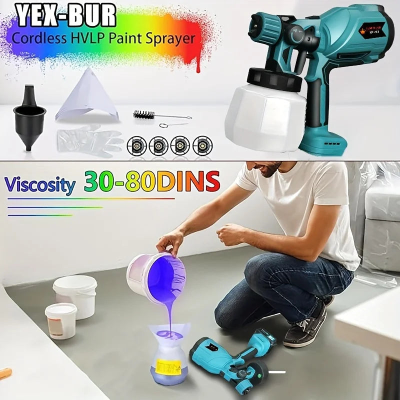 1000ML Electric Spray Gun Cordless Paint Sprayer Auto Furniture Steel Coating Airbrush Compatible For 21V Battery    Home Decor Supply | Online Retail | ShoreShopper.com