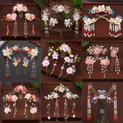 1 Set Ancient Headwear Hairpins Complete Super Immortal Made Headwear New Simple Pink flower Children's Ancient Headwear