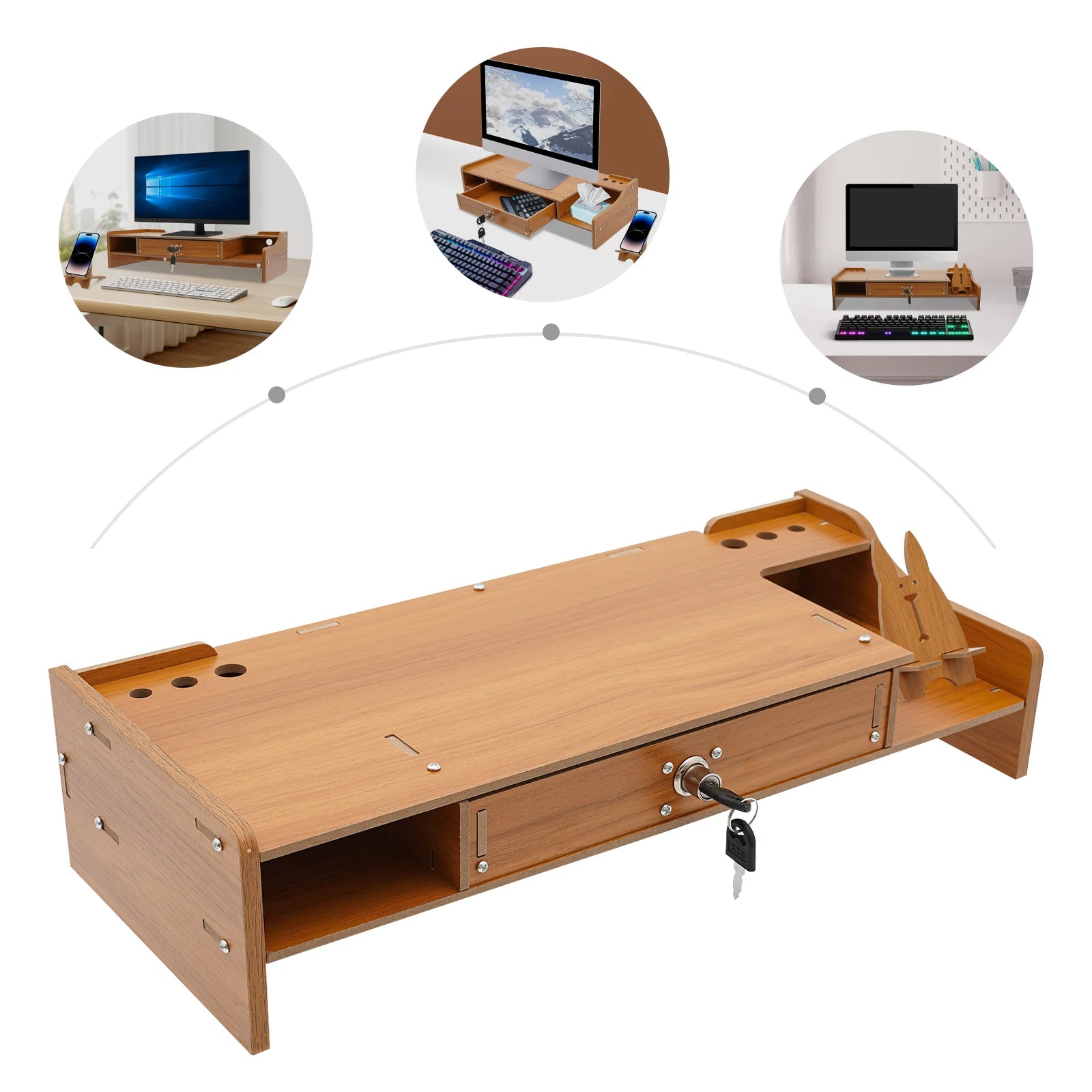 Wooden Desk Organizer W/ Drawer File Storage Desk Monitor Riser Computer Stand    Home Decor Supply | Online Retail | ShoreShopper.com