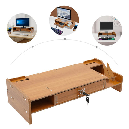 Wooden Desk Organizer W/ Drawer File Storage Desk Monitor Riser Computer Stand    Home Decor Supply | Online Retail | ShoreShopper.com